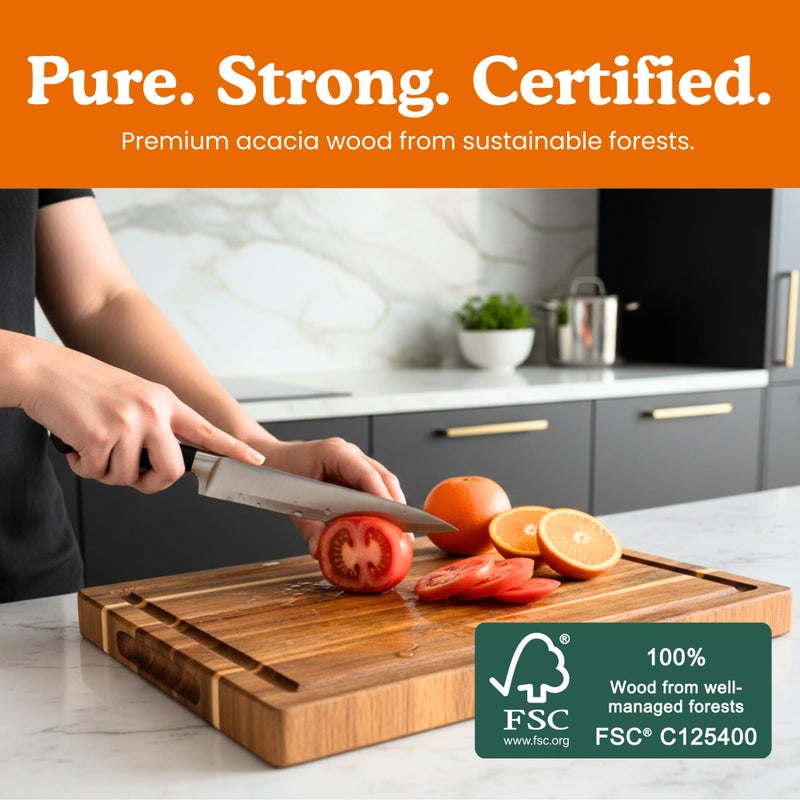 Ziruma Non Toxic Wood Cutting Board - Conditioned with Natural Beeswax Flaxseed & Lemon Oil - Free of Mineral Oil - Made of FSC Certified Acacia Wood - 16" x 11" Thick Cutting Board by Ziruma - Image 5
