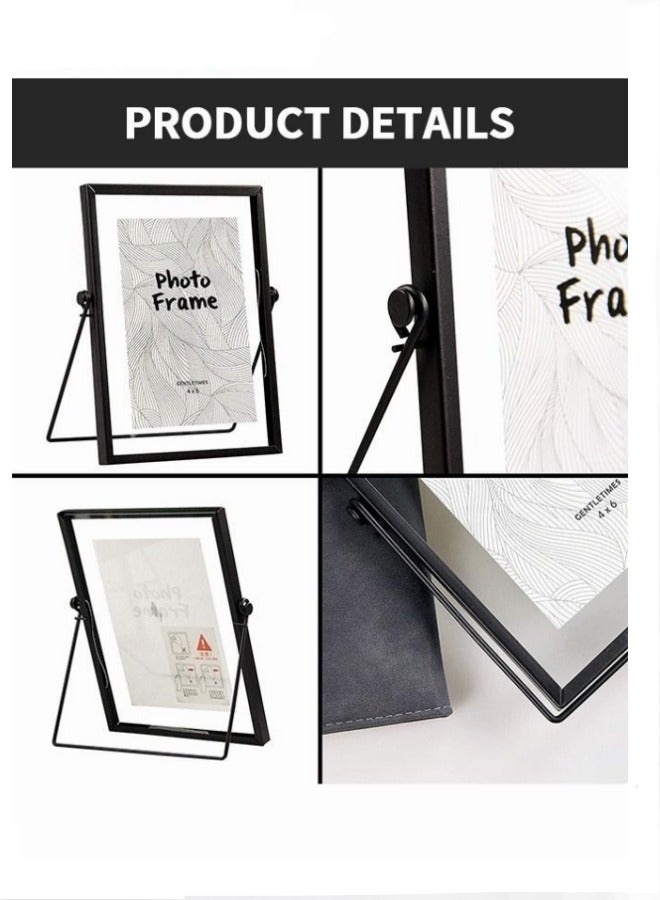 MIXDE Desktop Metal Photo Frame, Diy Transparent Glass Decorative Photo Frame With Bracket, 6.8x8.8 Inches Black - Image 3