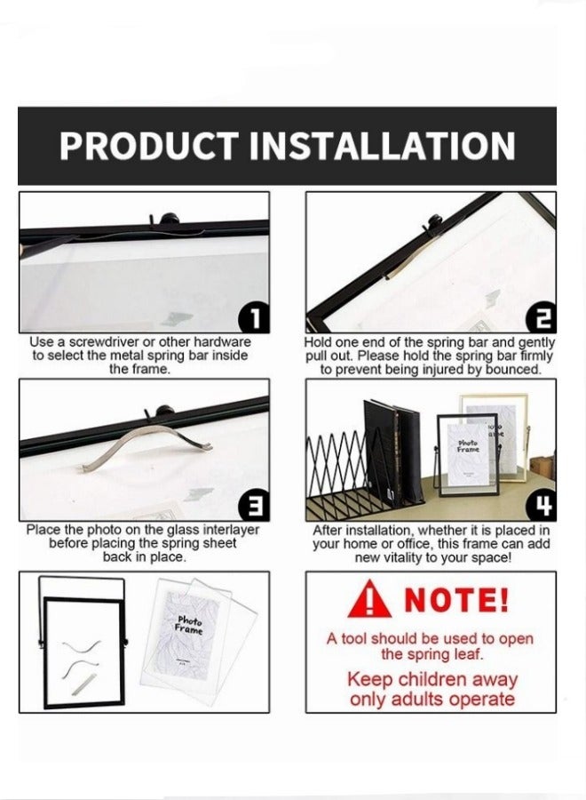 MIXDE Desktop Metal Photo Frame, Diy Transparent Glass Decorative Photo Frame With Bracket, 6.8x8.8 Inches Black - Image 5