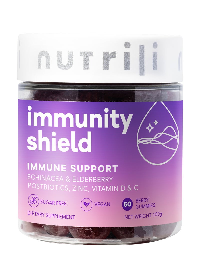 nutrili Immunity Shield Sugar Free Probiotics Gummies 150g, Immune Support, Zinc, Vitamin D3, Vitamin C, Postbiotics, Elderberry, Echinacea And Rhodiola - 60 Gummies - Image 1