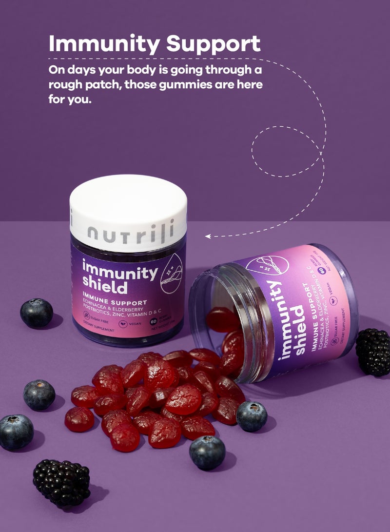 nutrili Immunity Shield Sugar Free Probiotics Gummies 150g, Immune Support, Zinc, Vitamin D3, Vitamin C, Postbiotics, Elderberry, Echinacea And Rhodiola - 60 Gummies - Image 2