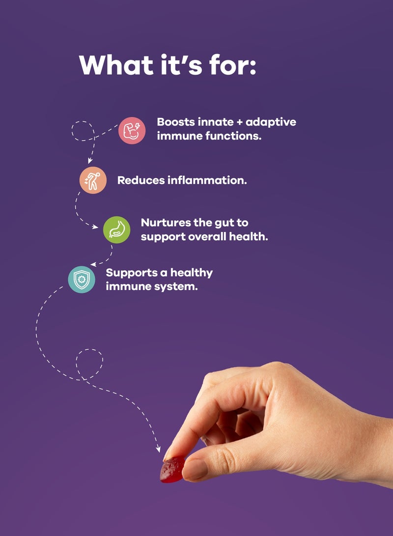 nutrili Immunity Shield Sugar Free Probiotics Gummies 150g, Immune Support, Zinc, Vitamin D3, Vitamin C, Postbiotics, Elderberry, Echinacea And Rhodiola - 60 Gummies - Image 4