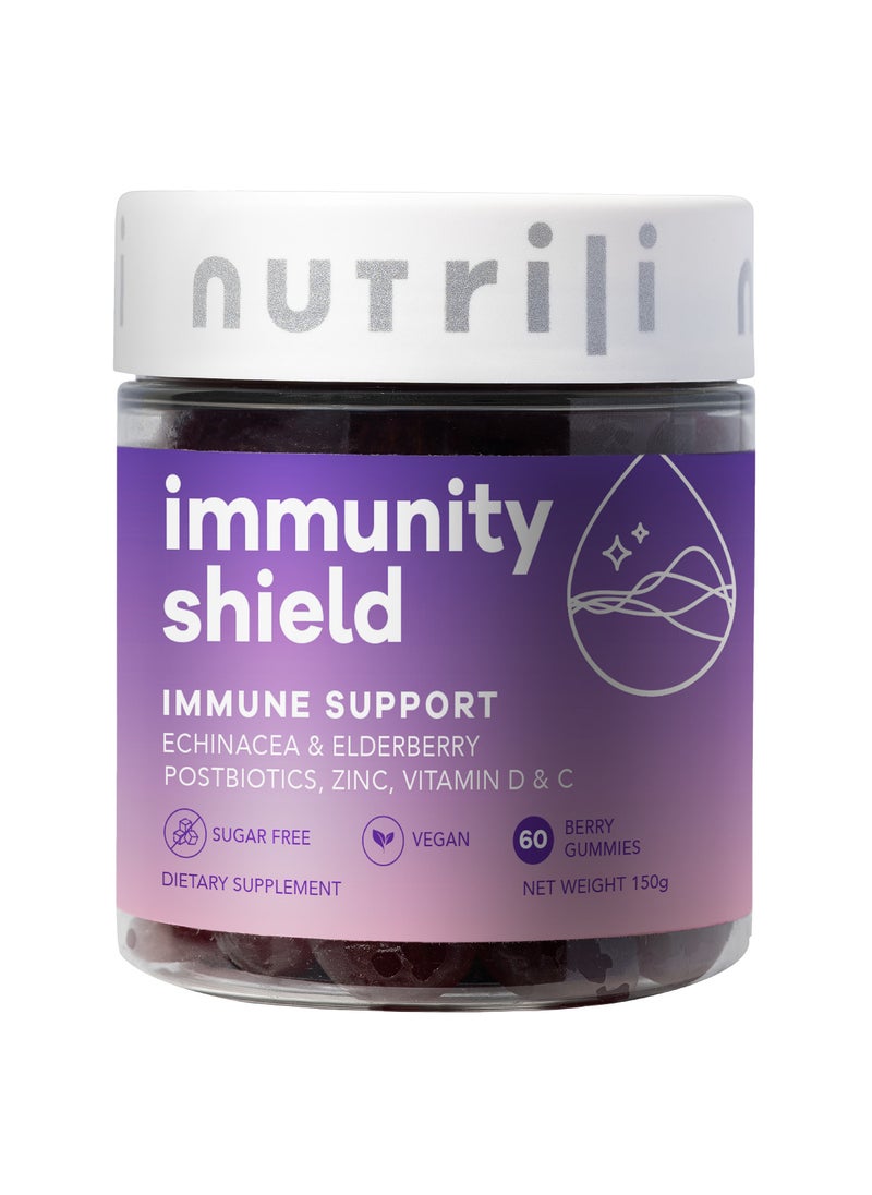 nutrili Immunity Shield Sugar Free Probiotics Gummies 150g, Immune Support, Zinc, Vitamin D3, Vitamin C, Postbiotics, Elderberry, Echinacea And Rhodiola - 60 Gummies  - Image 1