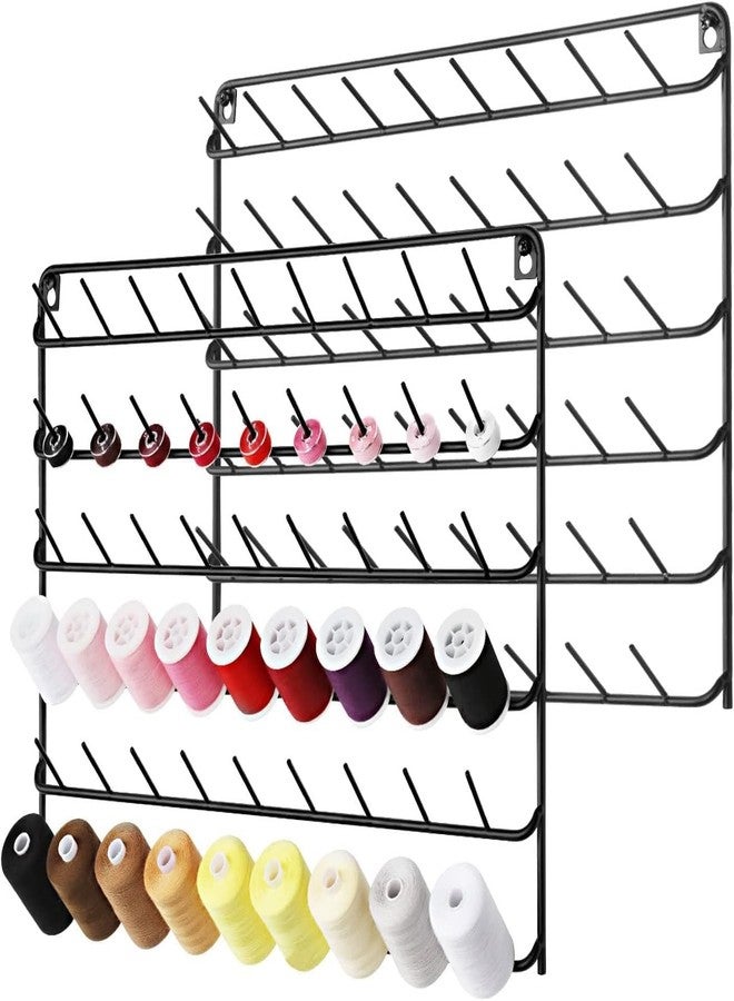 OGFC 35540 Thread Holder Wall mounted (Pack of 2) 54 Spools Thread Rack Wall Mount Embroidery Spool Thread Organizer Metal Sewing Thread Organizer for Quilting - Black - Image 1