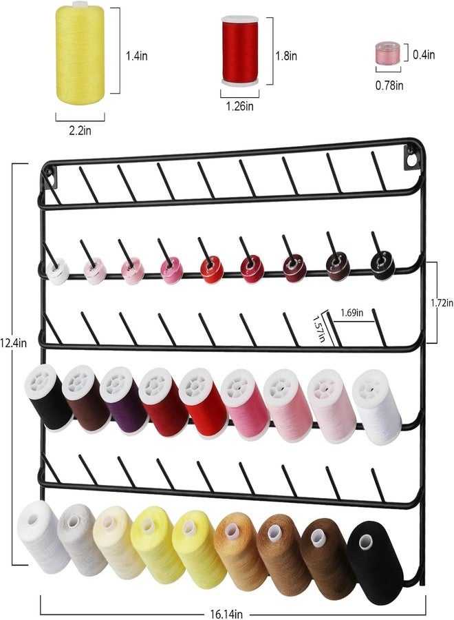 OGFC 35540 Thread Holder Wall mounted (Pack of 2) 54 Spools Thread Rack Wall Mount Embroidery Spool Thread Organizer Metal Sewing Thread Organizer for Quilting - Black - Image 3