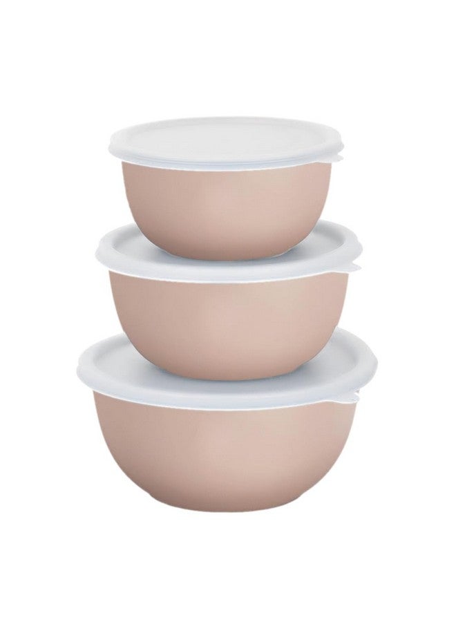 Zaib Microwave Steel Food Storage Container Set of 3 with Lid Capacity - 1250 ML, 750 ML, 500 ML (Sand Brown) - Image 1