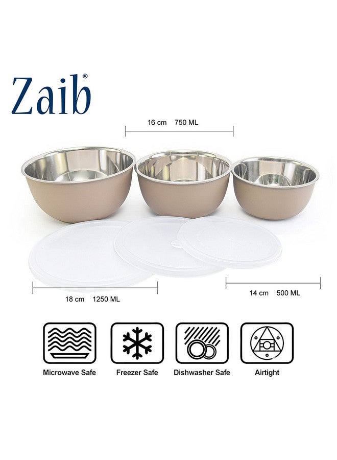 Zaib Microwave Steel Food Storage Container Set of 3 with Lid Capacity - 1250 ML, 750 ML, 500 ML (Sand Brown) - Image 2