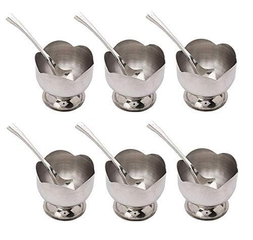 KD ZONE Stainless Steel Lotus Design Dessert Cups Serving Bowls for Ice Cream Salad Fruit and Pudding Set of 6 150 ML Rustproof Lightweight Silver Finish - Image 3