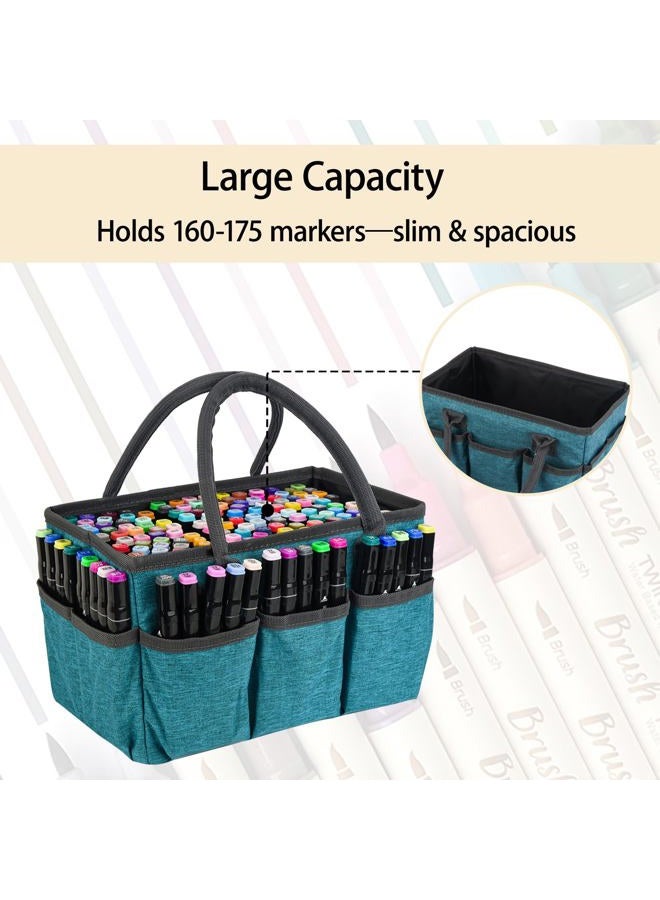 Watpot Marker Organizer Bag with Multiple Pockets, Marker Case for Art Storage Paint Markers, Paint Brushes, Coloring Books, Other Art Supplies, Green - Image 2