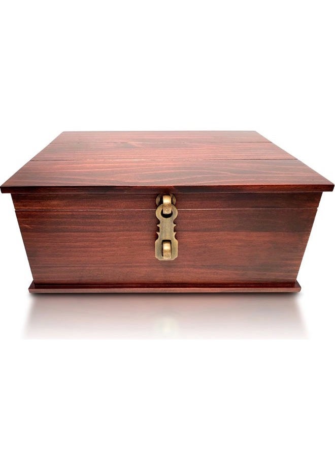 Blake & Lake Antique Style Wood Storage Box - Decorative box for Home or Office - Wooden Box with Hinged Lid Keepsake Box with Metal Latch - Image 1
