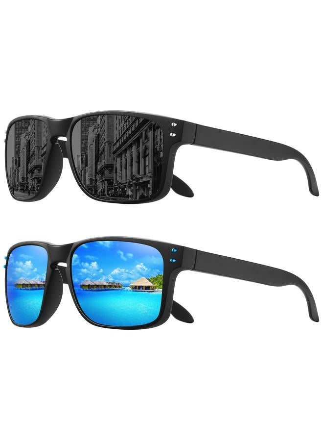MEETSUN Polarized Sunglasses for Men Women Sports Driving Fishing Glasses UV400 Protection, Black+blue 2pack, Standard - Image 1