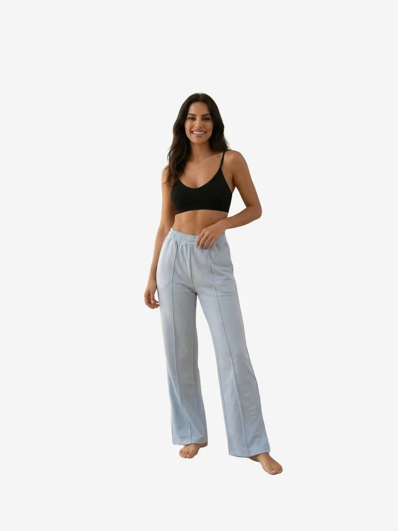 My Fashion Baby Blue MY FASHION High-Waist Wide-Leg Knit Joggers for Women | Best Price UAE