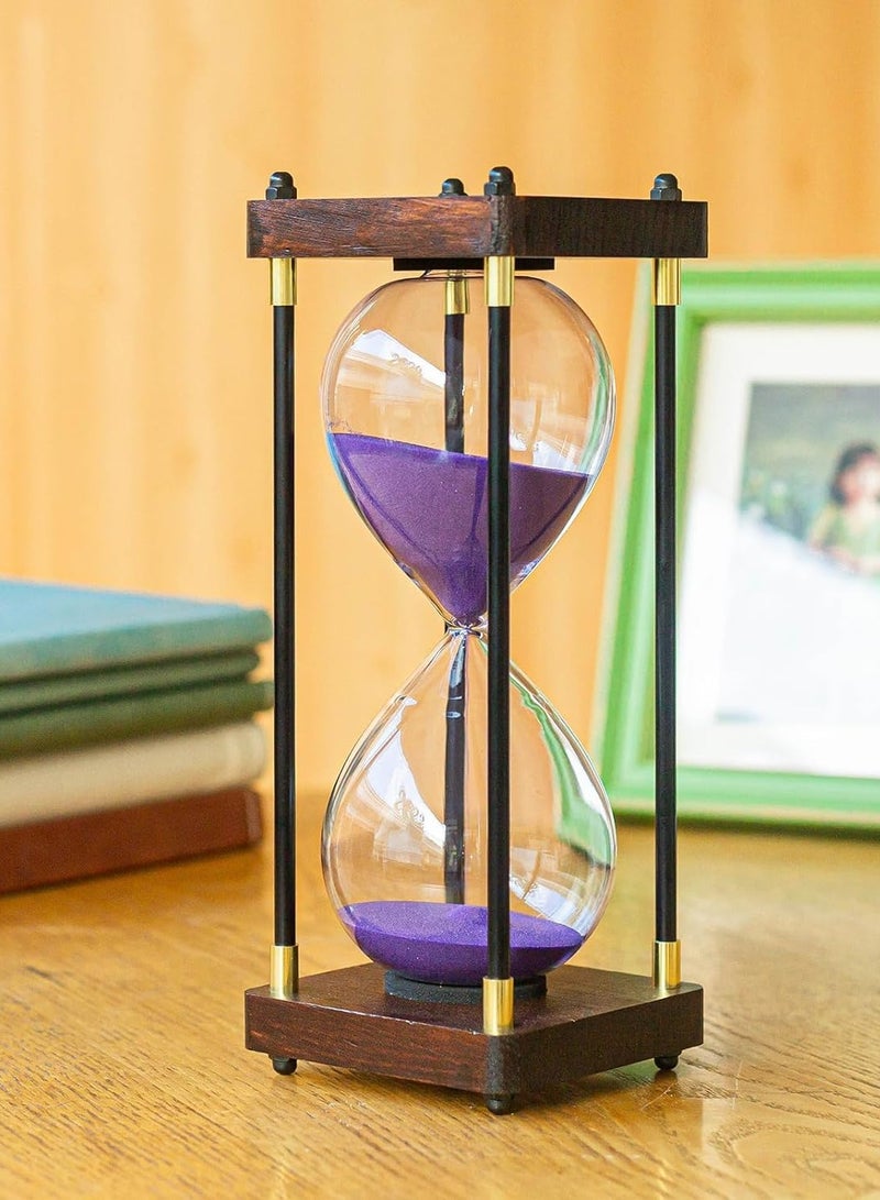 SYOSI Hourglass Timer, 60 Minutes Sand Timer Vintage Wooden Men's Ladies Quiet Clock for Home Office Kitchen Wedding Decor Ornaments Purple  - Image 1