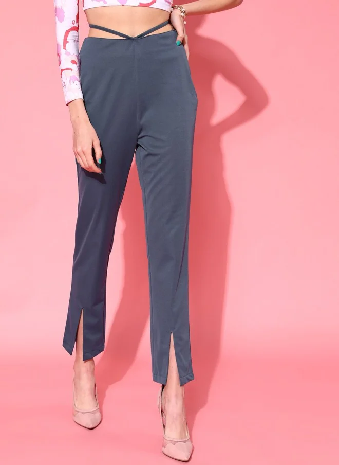 STREET 9 Blue Loose Fit High-Rise Trousers for Women
