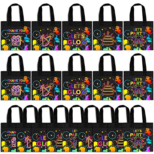 BANBALLON 20 PCS Neon Party Favor Bags Glow Birthday Party Supplies Glow in the Dark Party Glowing with Me Goodie Bags for Neon Theme Birthday Party Lets Glow Party Supplies - Image 1