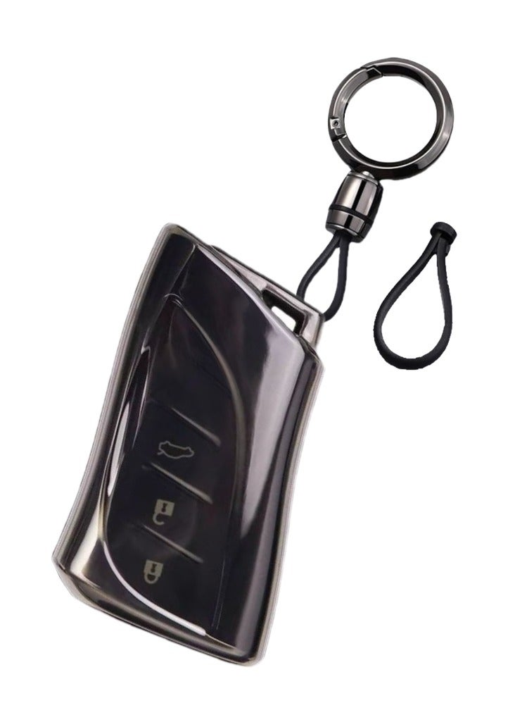 OUYoo غطاء مفتاح متوافق مع لكزس مع سلسلة مفاتيح، حماية TPU للمفتاح، متوافق مع مفاتيح ES250 ES350 UX200 NX300h RX350 RX450h GX460 TX550 LX600 LS500 LC500h الجديدة الذكية عن بُعد للأعوام 2018-2025، مع سلسلة مفاتيح (أسود) - Image 1