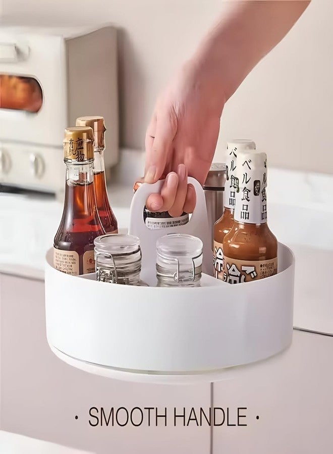 Gra8 Multipurpose Rotating Storage Tray With Detachable Partition Plastic Kitchen Organizer Spices Sauces Snacks 360° Turntable Rack With Handle Cabinet Dining Countertop - Image 3