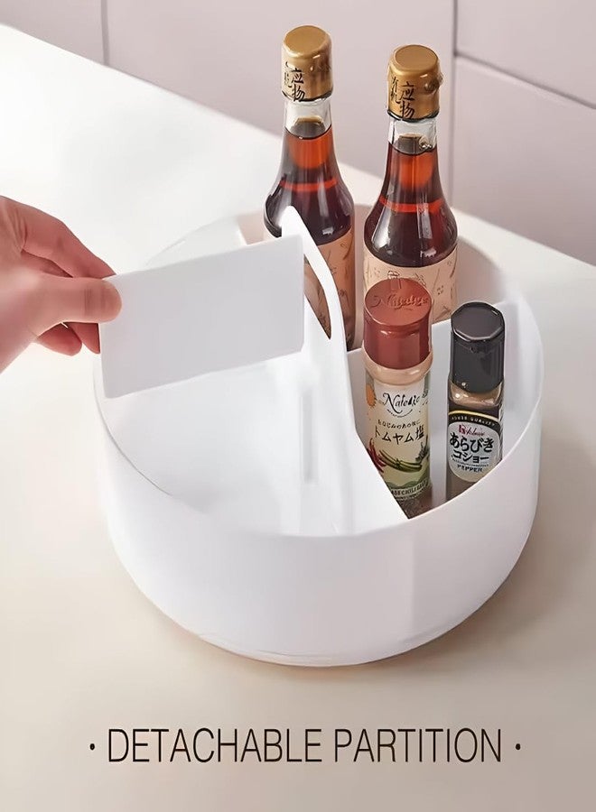 Gra8 Multipurpose Rotating Storage Tray With Detachable Partition Plastic Kitchen Organizer Spices Sauces Snacks 360° Turntable Rack With Handle Cabinet Dining Countertop - Image 2