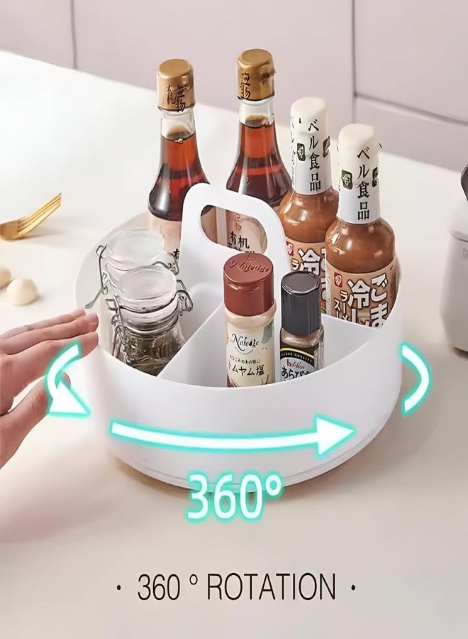 Gra8 Multipurpose Rotating Storage Tray With Detachable Partition Plastic Kitchen Organizer Spices Sauces Snacks 360° Turntable Rack With Handle Cabinet Dining Countertop - Image 5