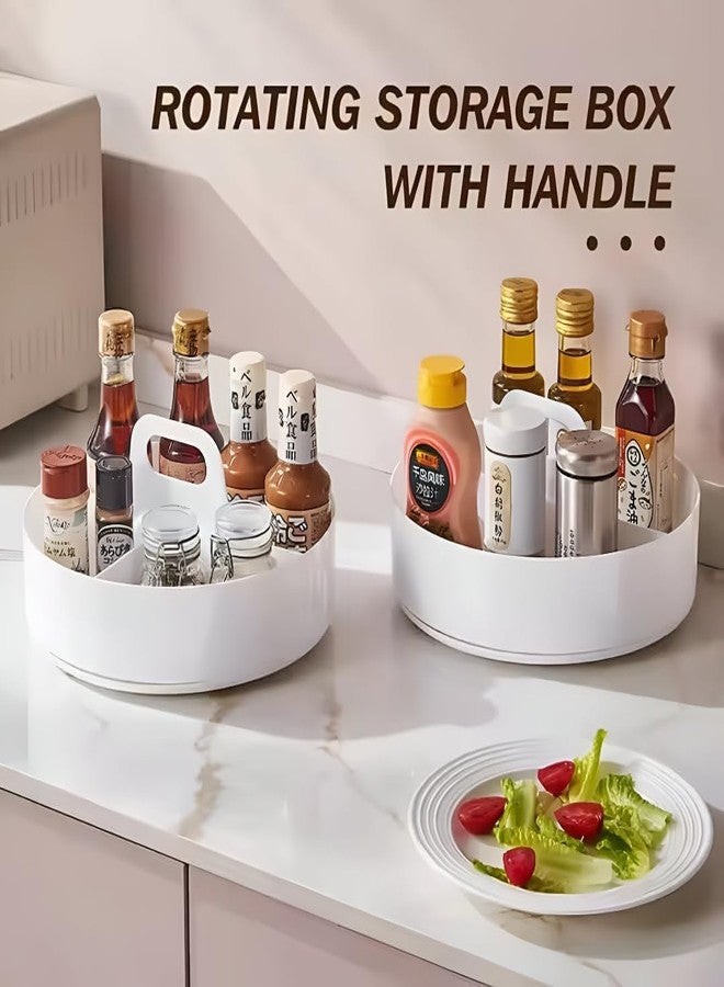 Gra8 Multipurpose Rotating Storage Tray With Detachable Partition Plastic Kitchen Organizer Spices Sauces Snacks 360° Turntable Rack With Handle Cabinet Dining Countertop - Image 4