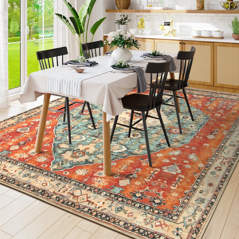 La Home Lahome Boho Tribal Square 8x8 Area Rug, Green Machine Washable Bedroom Rugs Soft Living Room Rug, Large Oriental Distressed Non Slip Non-Shedding Printed Floor Carpet for Den Dining Room Nursery - Image 3