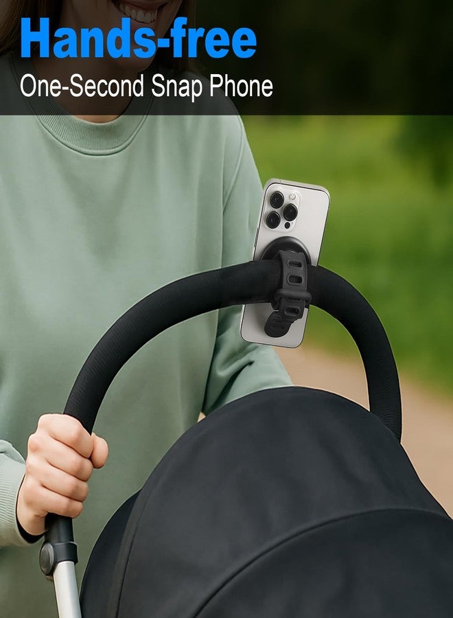 Longomat Stroller Phone Holder Universal Phone Holder for Stroller Strong magnetic phone holder with adjustable strap, stable and safe, compatible with fitness equipment, strollers, shopping carts, Black - Image 4