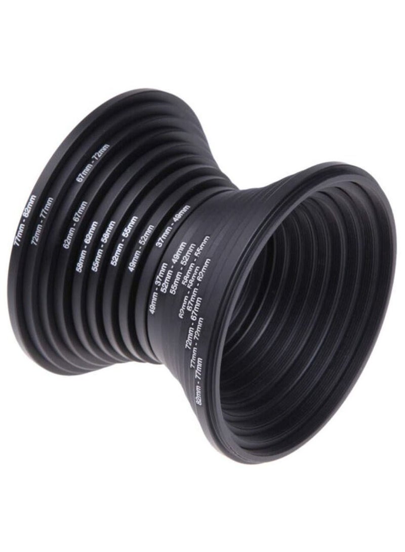 18pcs 37-49-52-55-58-62-67-72-77-82mm Metal Camera Lens Filter Ring Adapter Kit(9 Pieces Step Up Ring Setand+9 Pieces Step Down Ring Set) for Canon Nikon Sony Olympus DSLR Camera Black  - Image 2