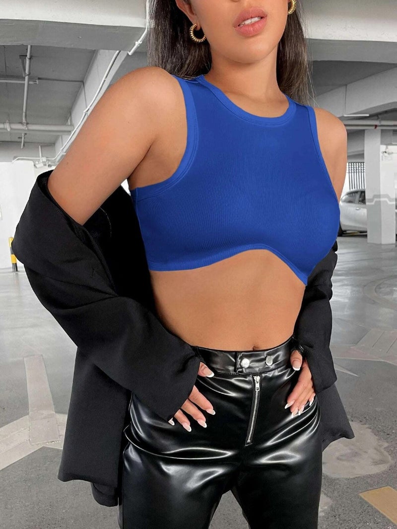 Liona Women's Blue Crew Neck Asymmetrical Crop Top Bustier - Image 4