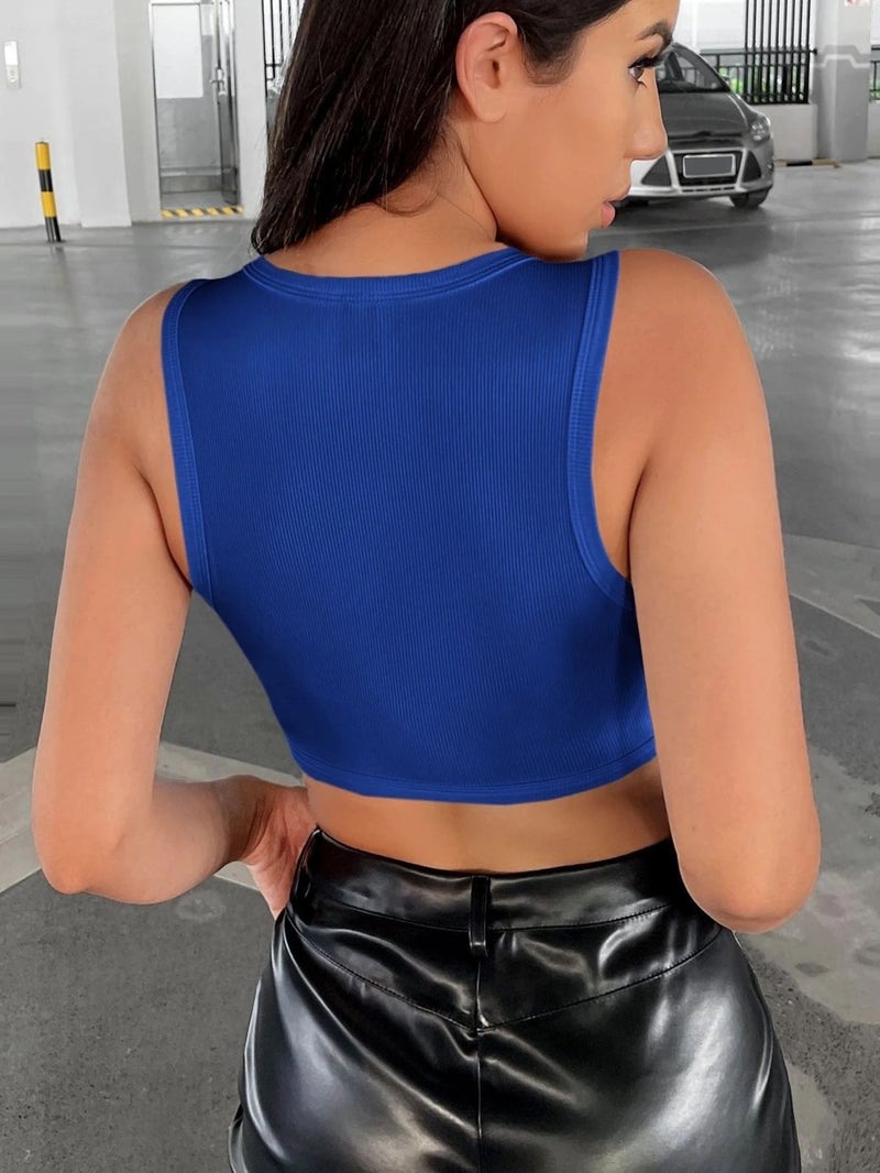 Liona Women's Blue Crew Neck Asymmetrical Crop Top Bustier - Image 2