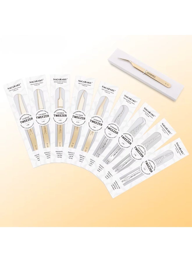 NAGARAKU Professional Eyelash Extension Tweezers – Precision Stainless Steel for Classic, Volume & Mega Volume Lashes | Anti-Static, Lightweight Lash Tool - Image 3