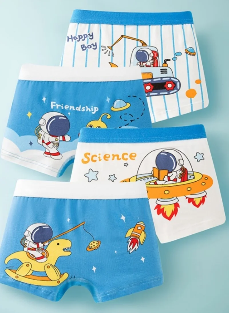 Babyqlo Boys Cotton Astronaut Print Boxers Pack of 4