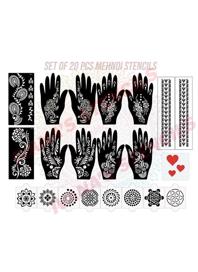 ivana's - Set Of 20 Pcs Combo Pack, Reusable Mehandi Design Sticker Stencils For Both Hand | Mehandi Design Stencil | Quick And Easy To Use, For Girls, Women, Kids & Teen, D-2231 - Image 1