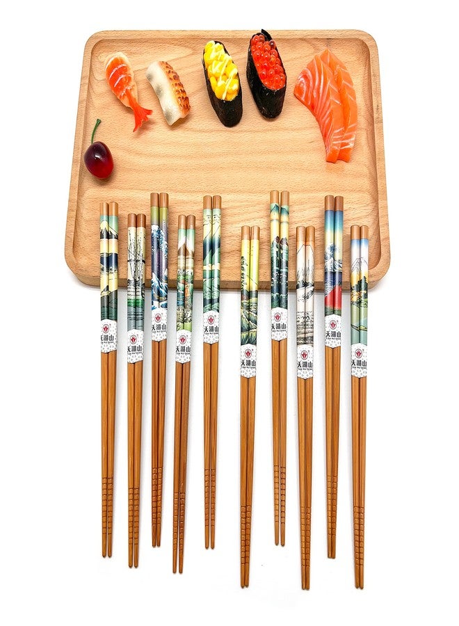 LANHUTHS 10 Pairs Reusable Bamboo Chopsticks, Edo Period Landscape Natural Bamboo Wood Chopsticks, 8.8Inch/22.5cm Polybag packing - Image 4