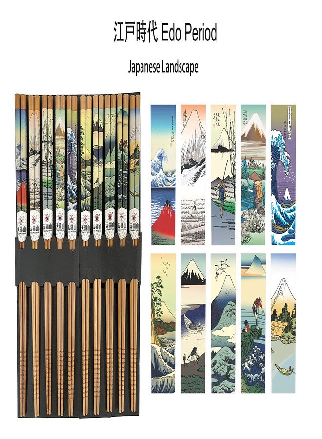 LANHUTHS 10 Pairs Reusable Bamboo Chopsticks, Edo Period Landscape Natural Bamboo Wood Chopsticks, 8.8Inch/22.5cm Polybag packing - Image 3