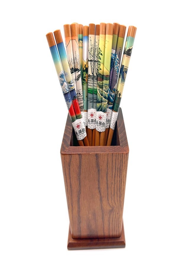 LANHUTHS 10 Pairs Reusable Bamboo Chopsticks, Edo Period Landscape Natural Bamboo Wood Chopsticks, 8.8Inch/22.5cm Polybag packing - Image 5