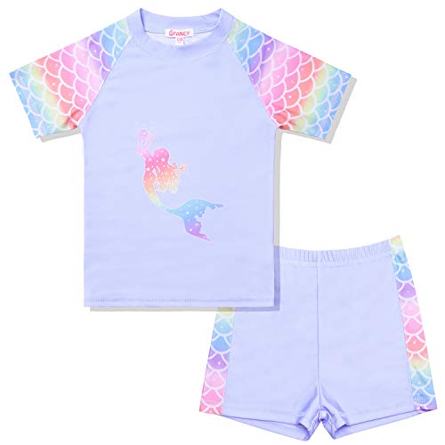QPANCY Girls Rash Guard Swimwear Mermaid Swimsuits 2-Piece Short Sleeve Swimwear - Image 1