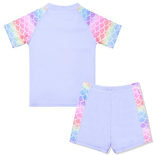 QPANCY Girls Rash Guard Swimwear Mermaid Swimsuits 2-Piece Short Sleeve Swimwear - Image 2
