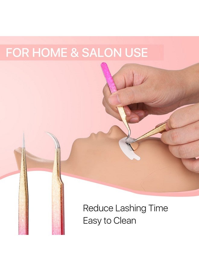 Miuffue ملقط مستقيم ومنحني مدبب لتمديد الرموش، مجموعة ملقط رموش مكونة من 2 قطعة، ملاقط تمديد رموش احترافية من الفولاذ المقاوم للصدأ للرموش الكثيفة والعزل والكلاسيكية - Image 5