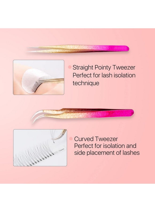 Miuffue ملقط مستقيم ومنحني مدبب لتمديد الرموش، مجموعة ملقط رموش مكونة من 2 قطعة، ملاقط تمديد رموش احترافية من الفولاذ المقاوم للصدأ للرموش الكثيفة والعزل والكلاسيكية - Image 3