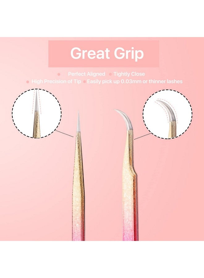 Miuffue ملقط مستقيم ومنحني مدبب لتمديد الرموش، مجموعة ملقط رموش مكونة من 2 قطعة، ملاقط تمديد رموش احترافية من الفولاذ المقاوم للصدأ للرموش الكثيفة والعزل والكلاسيكية - Image 4