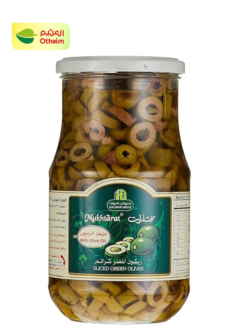 Halwani Halwani Bro Mukhtarat Sliced Green Olives In Olive Oil, 650gm 