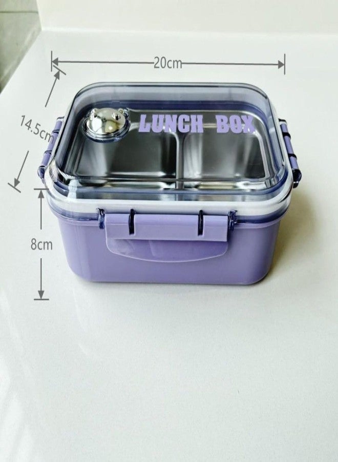 Akshify Stainless Steel Lunch Box 750ml 2 Compartment Leakproof Airtight Tiffin Box BPA Free Meal Prep Container with Lock Lid Spoon Fork for School Office Travel (1 Pcs) (Purple) - Image 2