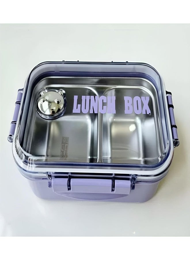 Akshify Stainless Steel Lunch Box 750ml 2 Compartment Leakproof Airtight Tiffin Box BPA Free Meal Prep Container with Lock Lid Spoon Fork for School Office Travel (1 Pcs) (Purple) - Image 1