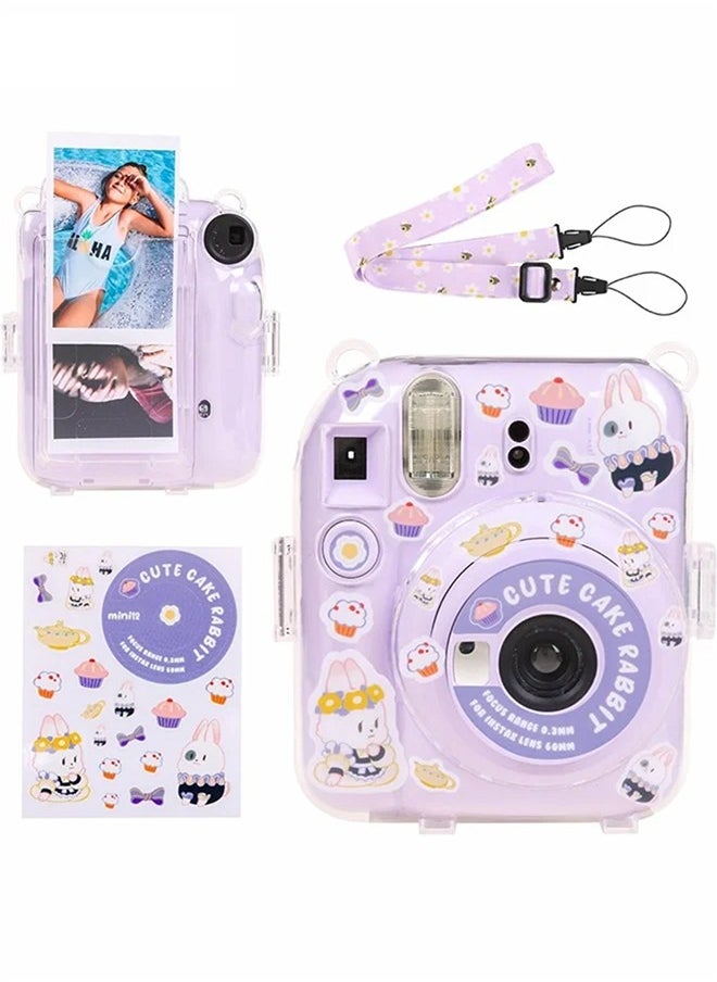 Generic 3 Pack Clear Purple Camera Case Compatible with Fujifilm Instax Mini 12 Instant Camera, Mini 12 Hard Case with Photo Pocket Holds on Back and Adjustable Shoulder Strap & Cute Camera Sticker  - Image 1
