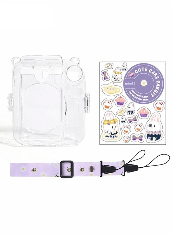 Generic 3 Pack Clear Purple Camera Case Compatible with Fujifilm Instax Mini 12 Instant Camera, Mini 12 Hard Case with Photo Pocket Holds on Back and Adjustable Shoulder Strap & Cute Camera Sticker  - Image 4