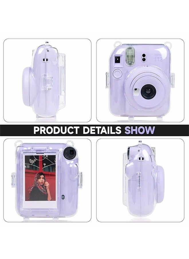 Generic 3 Pack Clear Purple Camera Case Compatible with Fujifilm Instax Mini 12 Instant Camera, Mini 12 Hard Case with Photo Pocket Holds on Back and Adjustable Shoulder Strap & Cute Camera Sticker  - Image 5