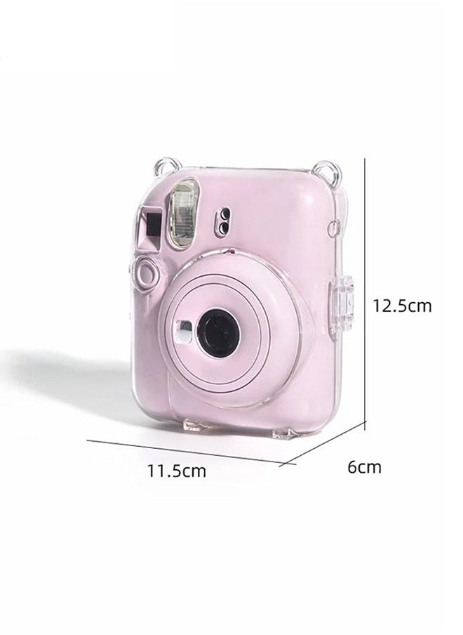 Generic 3 Pack Clear Purple Camera Case Compatible with Fujifilm Instax Mini 12 Instant Camera, Mini 12 Hard Case with Photo Pocket Holds on Back and Adjustable Shoulder Strap & Cute Camera Sticker  - Image 2
