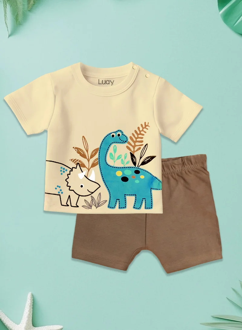 Luay Beige 100% Organic Cotton Based Baby Boy & Girls Clothing Set Short Sleeve Kids Clothes Boys & Girls Toddler Short Set  | Best Price UAE