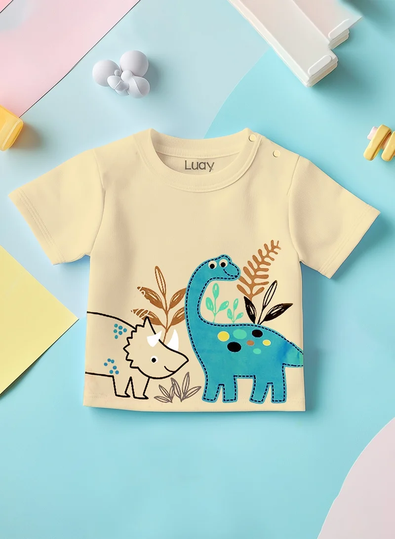 Luay Beige 100% Organic Cotton Based Baby Boy & Girls Clothing Set Short Sleeve Kids Clothes Boys & Girls Toddler Short Set  | Best Price UAE