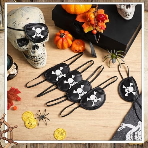 Chinco 24 Pcs Black Pirate Eye Patches Single Eye Skull Patches Silk Pirate Captain Costume for Halloween Cosplay Party Supplies - Image 5